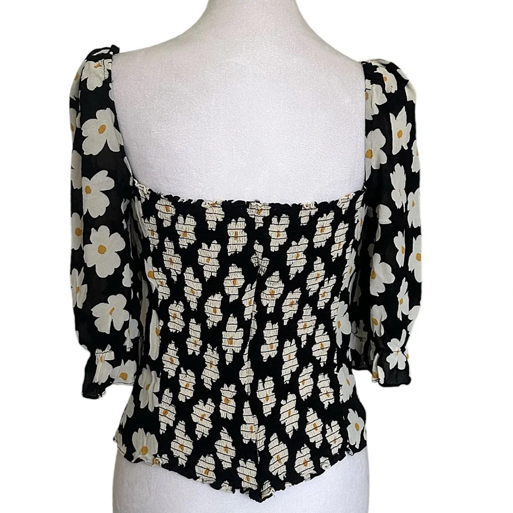 Reformation Georgia Daisy Bella Top Black White Floral Cropped Women’s Size 10